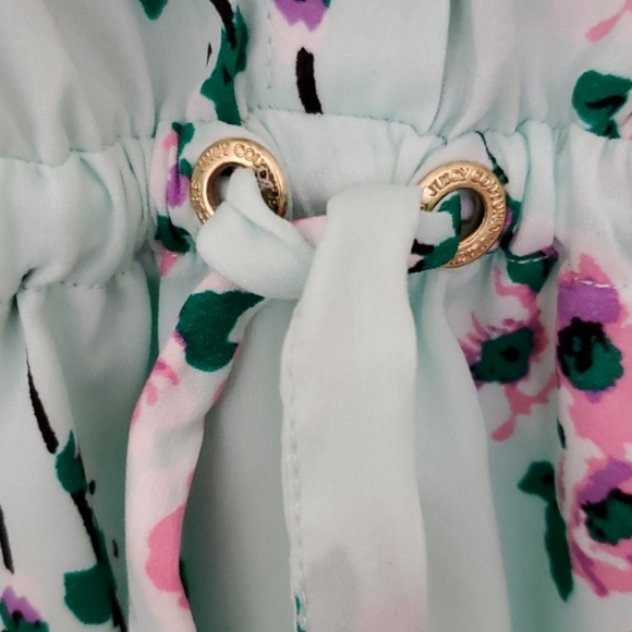 🅶 Juicy Couture Mint Green Floral Print Drawstring Waist Mini Dress - Picture 8 of 14